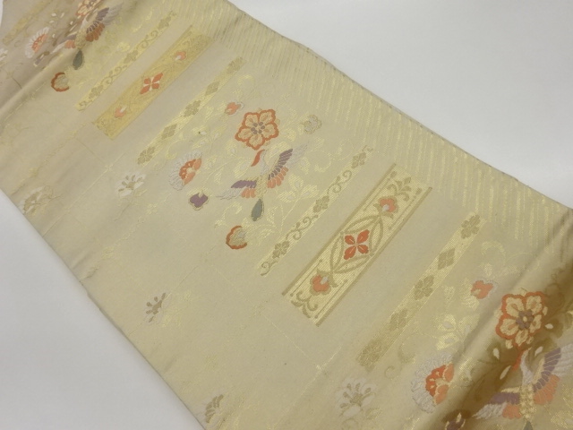 花鳥に横段・花菱模様織出し名古屋帯